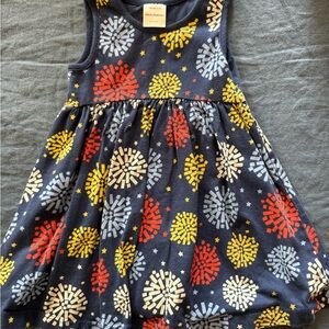Hanna Anderson Navy Tank Dress with Yellow, Red, white Firework Print